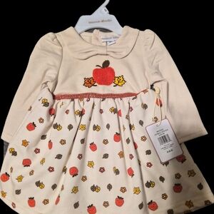 Cream Baby Dress with Apple Print